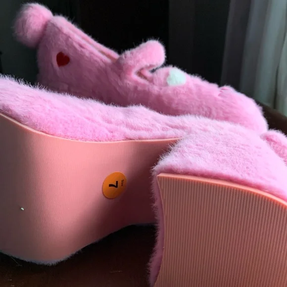 Care Bears Pink Fuzzy Shoes with Pom-Poms - Picture 3 of 6